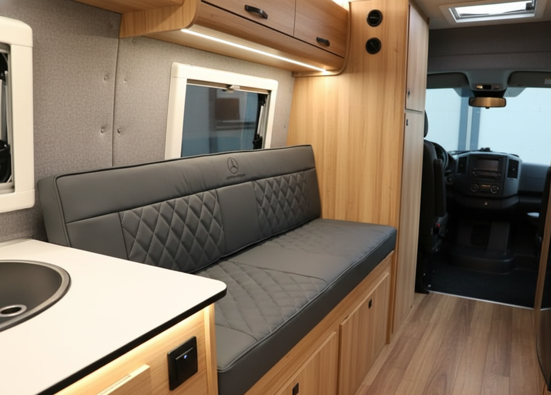 Grey cushions for Mercedes Sprinter Blue Note Upholstery